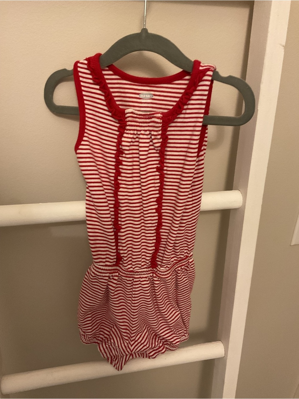 Red & White Striped Sleeveless Baby Romper